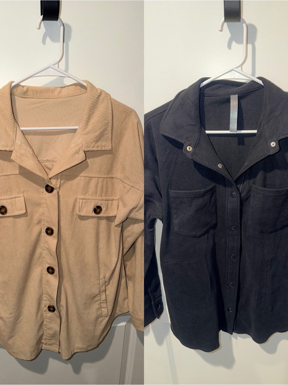 Beige and Black Women's Button-Front Shacket Jacket Size M